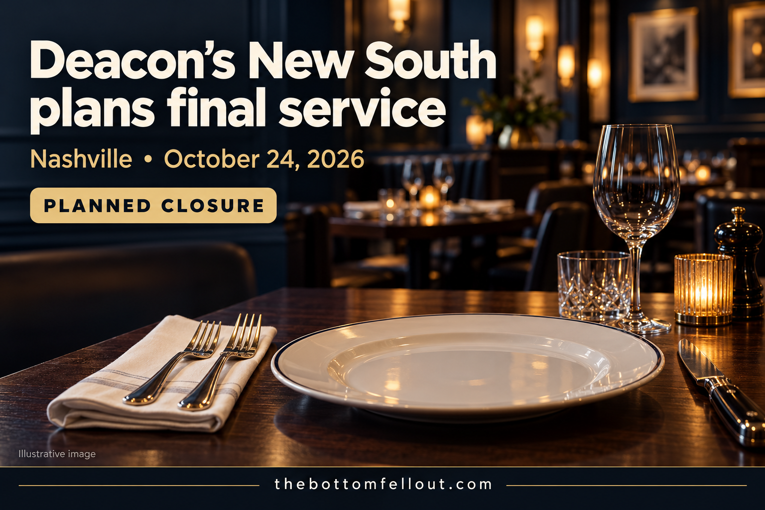 Illustrative graphic, not a photograph of the event: Deacon’s New South plans final service October 24