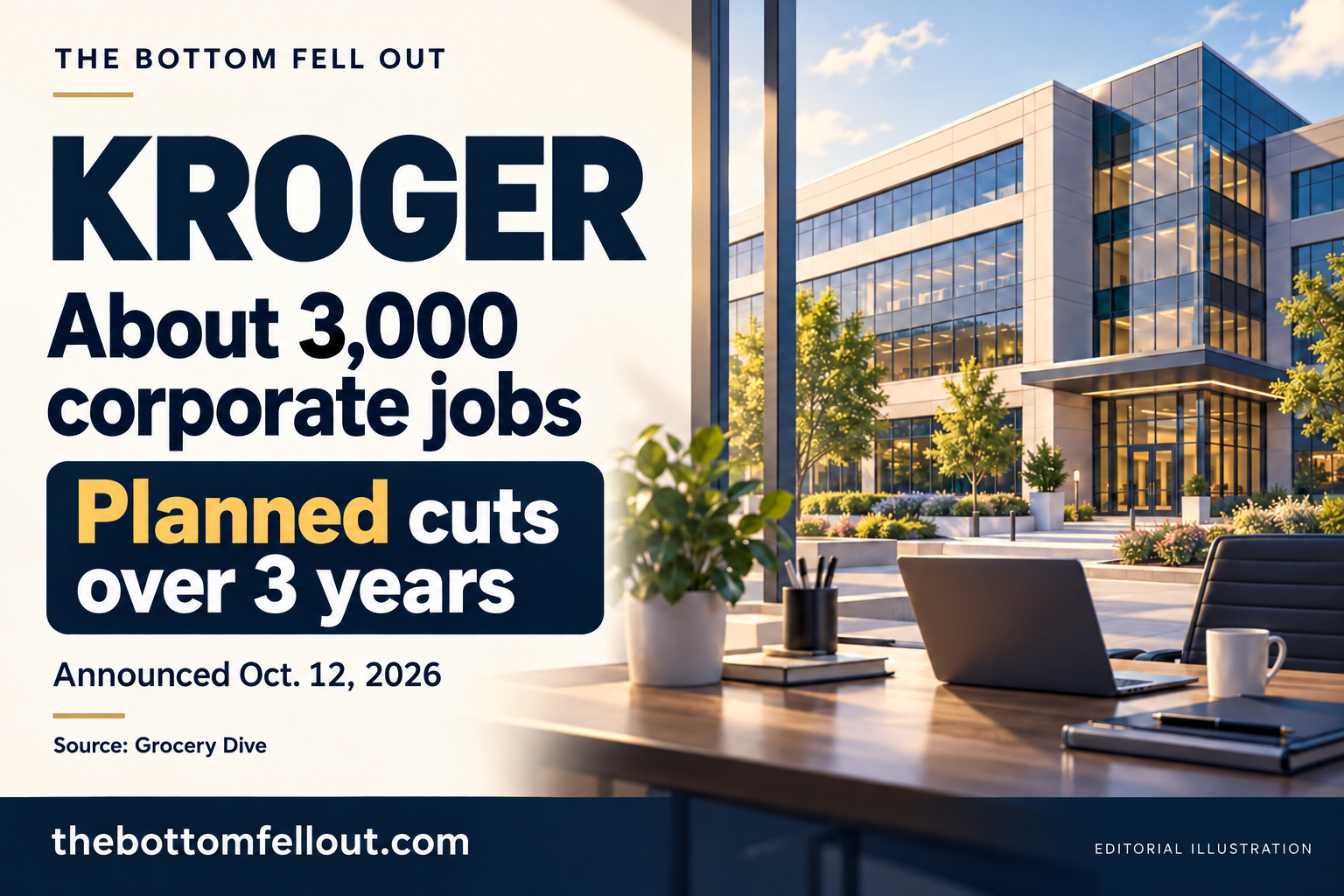 Illustrative graphic for: Kroger announces a three-year plan to cut about 3,000 corporate jobs