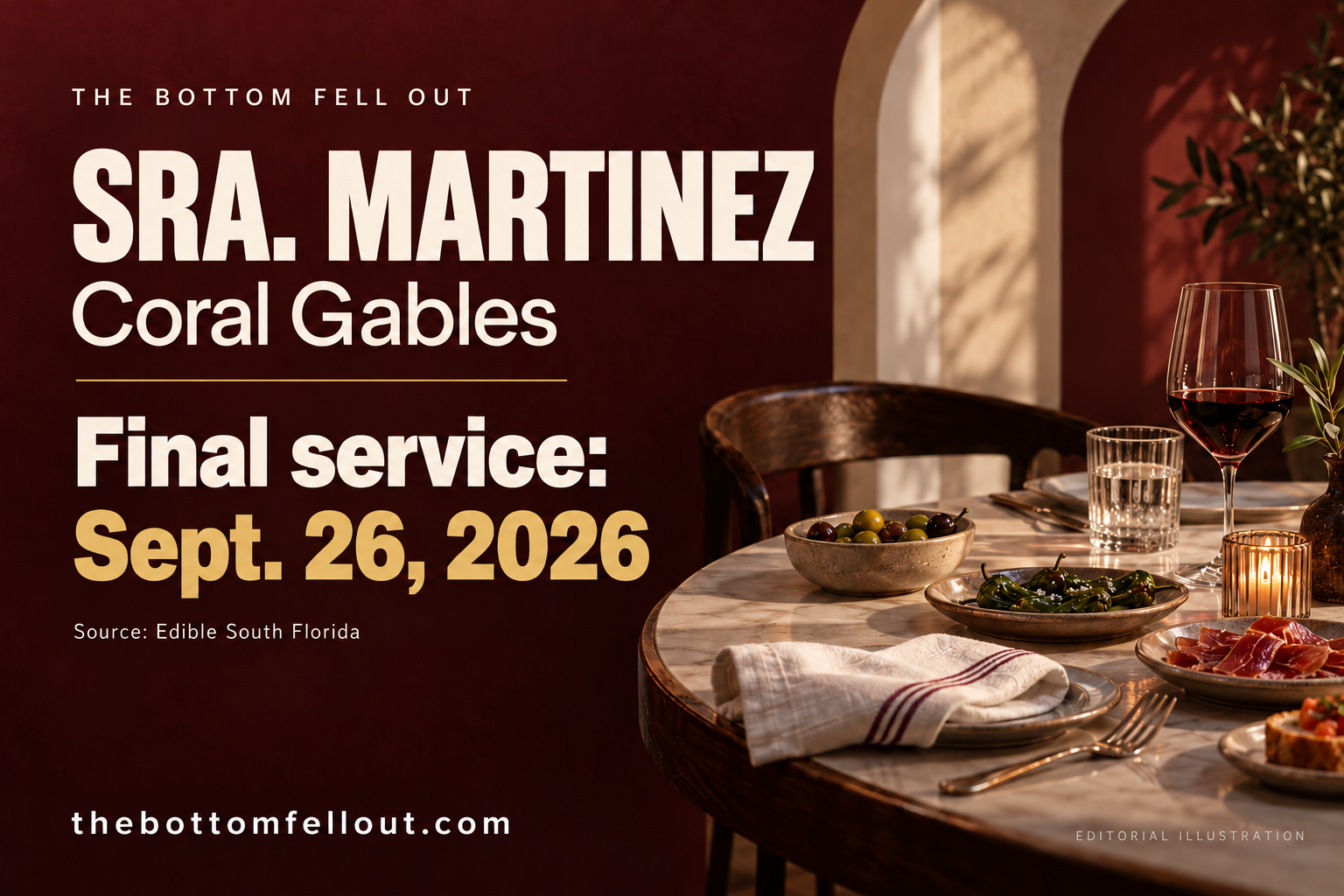 Illustrative graphic for: Sra. Martinez serves its final dinner in Coral Gables