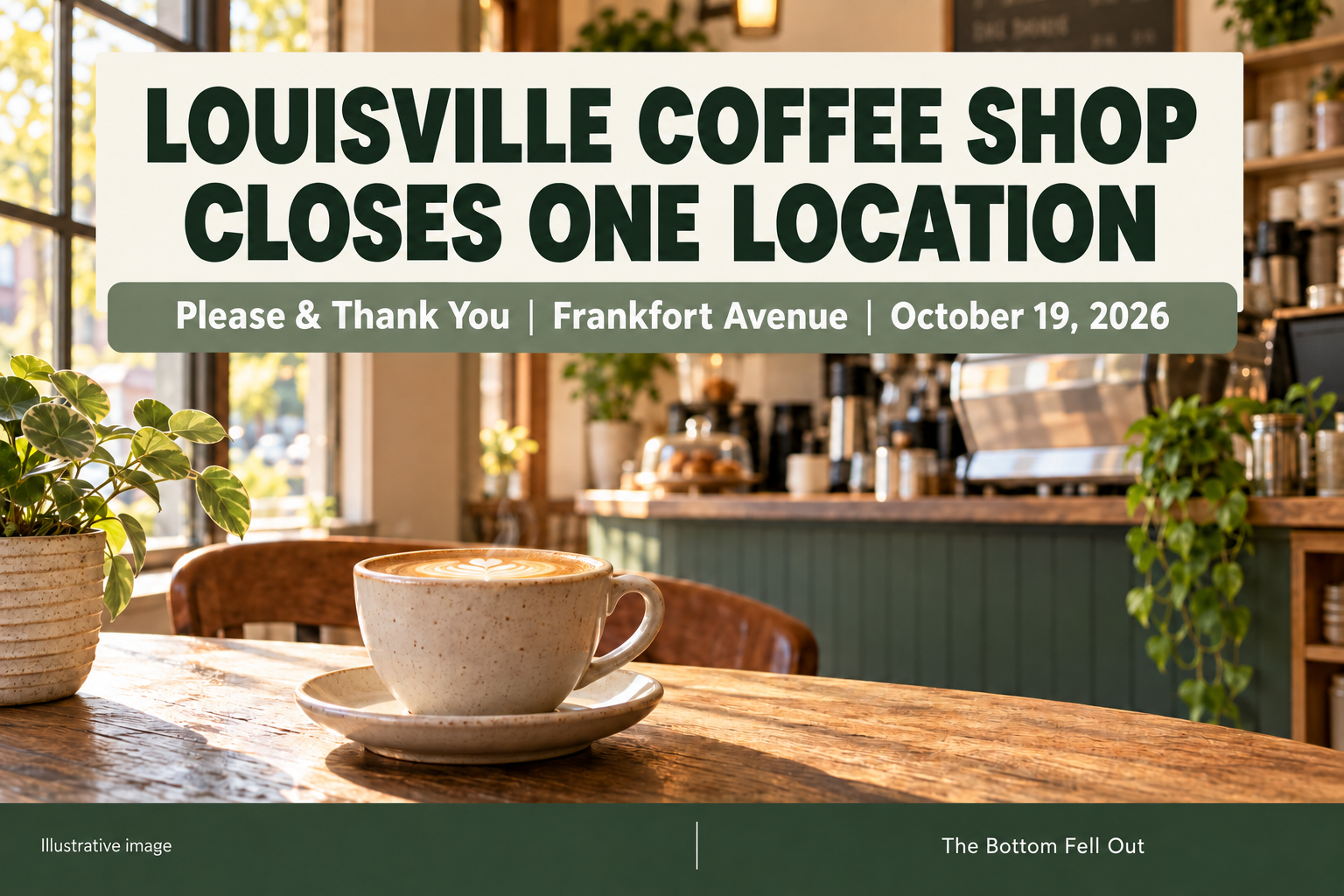 Illustrative graphic reading Louisville coffee shop closes one location