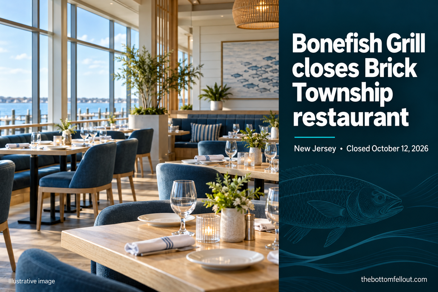 Illustrative graphic, not a photograph of the event: Bonefish Grill closes its Brick Township restaurant