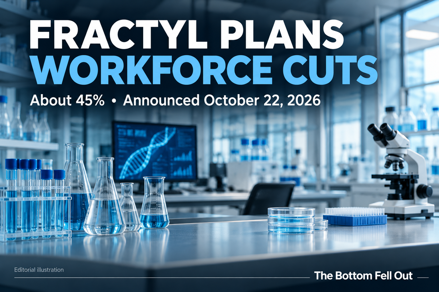 Editorial illustration: FRACTYL PLANS WORKFORCE CUTS — About 45% • Announced October 22, 2026