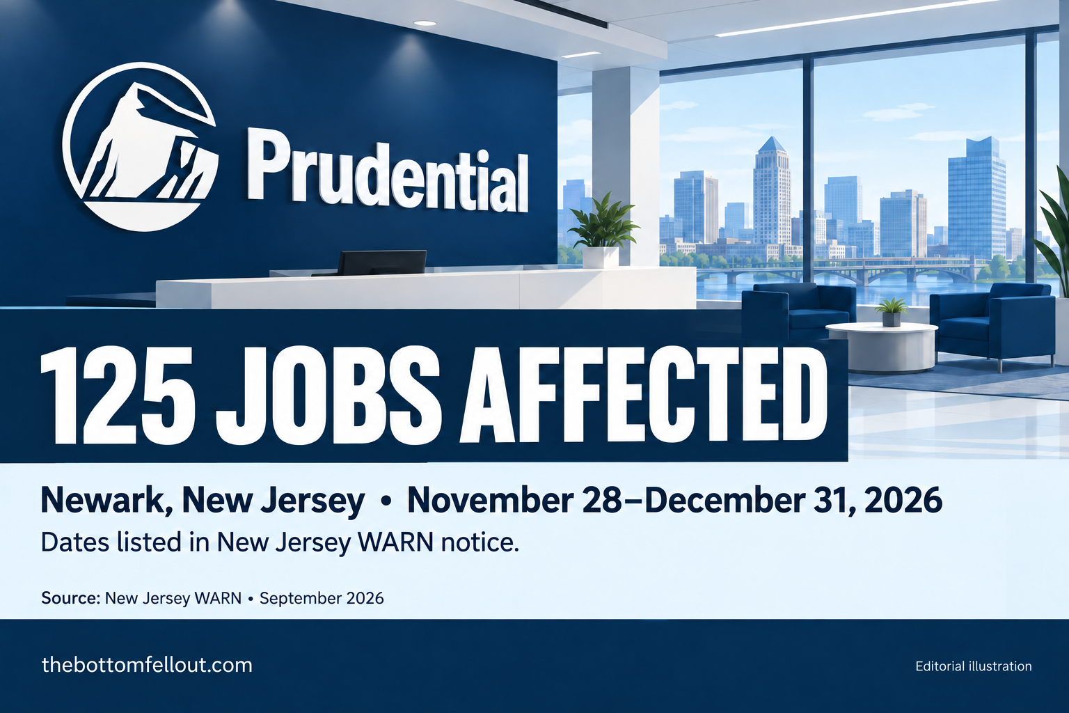 Illustrative graphic for: Prudential WARN notice lists 125 affected jobs in Newark